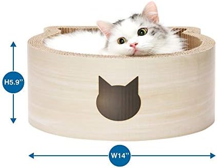 Necoichi Cat-Headed Scratcher Bed (Birch, Regular) | Cardboard Cat Scratcher Bowls for Indoor Cats - Cat Scratching Board, Cat Scratch Pad Reversible Usability and Extra Comfort for Lounge