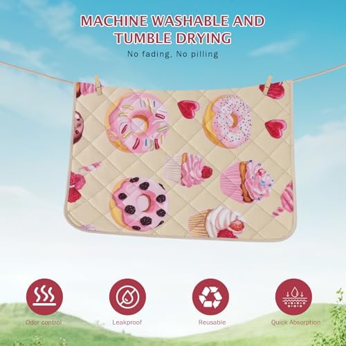 IEUUMLER Washable Pee Pads for Dogs, 2 Pack Cake Pattern Reusable Waterproof Puppy Potty Pads, Non-Slip Absorbent Pet Training Pads for Playpen Crate Bed EU015 Beige Cake, 24x18