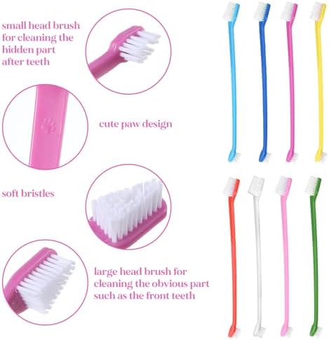200Pcs Dog Toothbrushes, Dual Headed Dog Tooth Brush Bulk, Long Handle Plastic Pet Toothbrush for Large Small Dogs Cats Puppy Teeth Cleaning Dental Care Supplies 8 Colors