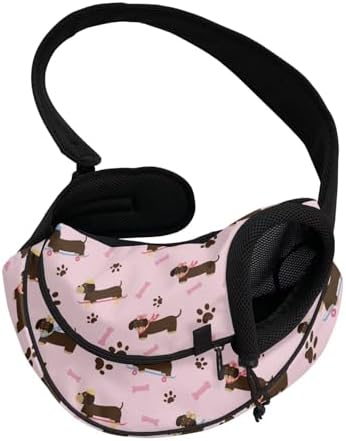 COEQINE Dog Carrier for Medium Dogs Pink Kawaii Dachshund Dog Crossbody Purse with Thick Padded Shoulder Strap Hands-Free Soft Pouch and Tote Design for Small Cats Travel
