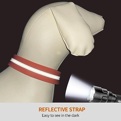 Nimble Reflective Waterproof Dog Collar Adjustable Odor Resistant Easy Clean Pet Collar for Small Medium Large Dogs Night Walking Outdoor Rainy Use (Medium (11.81”-18.5”inches), Apricot Brandy red)