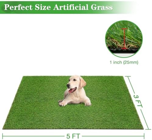 GLOBREEN Artificial Grass Pee Pads for Dogs Potty Training, 3FT X 5FT Fake Turf Outdoor Rugs for Pets Patio Balcony, with Drainage Hole