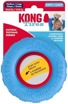 KONG Puppy Tires, Natural Rubber Teething Toy, Medium/Large Puppies, Blue