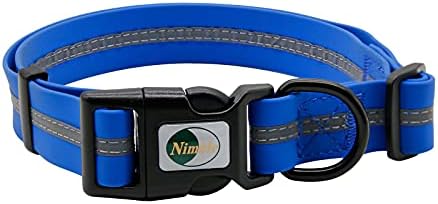 Nimble Reflective Waterproof Dog Collar Adjustable Odor Resistant Easy Clean Pet Collar for Small Medium Large Dogs Night Walking Outdoor Rainy Use (Large (15.35”-24.8”inches), Blue)