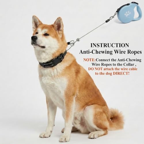 Chew Proof Retractable Dog Leash for Medium Dogs up to 44lbs, 16ft Heavy Duty Dog Lead with Anti-Chewing Steel Wire Rope, Tangle-Free, One-Hand Brake & Lock, Blue M