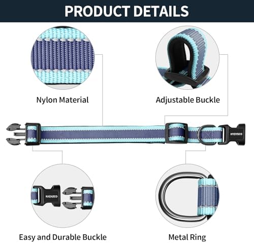 Kazazoo Large Dog Collar, Reflective Nylon Collar,No Pull,Heavy Duty Collar,Soft Neoprene Breathable & Quick Release Buckle Dog Collars for Labrador Retriever,German Shepherd,Golden Retriever Blue-L