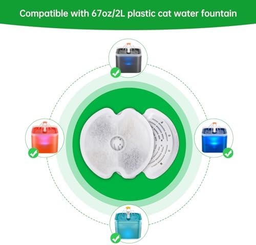 4 Packs Cat Water Fountain Filters for Ultra Silent Cat Fountain 67oz/2L with LED Night Light, Triple Filtration System Activated Carbon Filter with Pre-Filter Sponges for Pet Water Fountain