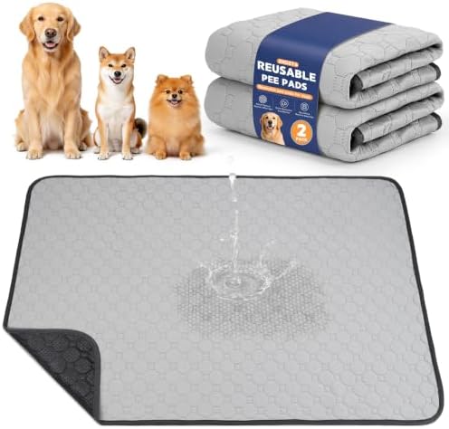 2 Pack Washable Pee Pads for Dogs, 31" x 36", Light Gray