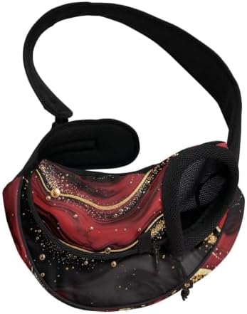 COEQINE Pet Carrier Bag Red Black Marble Printed Dog Sling Bag for Small