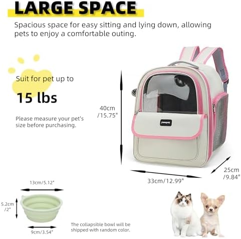 Cat Backpack Carrier for Travel & Hiking - Large Space, Durable & Breathable Pet Carrier for Cats & Small Dogs - Anti-Scratch, Escape-Proof Design (Pink, Large)