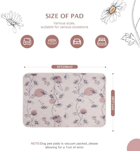IEUUMLER Washable Pee Pads for Dogs, 2 Pack Non-Slip & Waterproof Pack Whelping Pad, Reusable Washable Puppy Potty Training Pad with Fast Absorbent for Playpen EU007 (Pink Daisy, 42"X28"-2pcs)