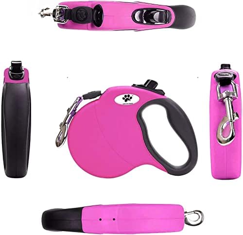 16ft Retractable Dog Leash for Medium Breed Dogs up to 44 lbs with a Detachable Chew Proof Extender Wire Ropes (Pink M)