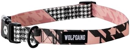 Wolfgang Heavy Duty, Adjustable Dog Collar with Quick Release Nylon Buckle for Walking & Training, HoundsPink Print, Large