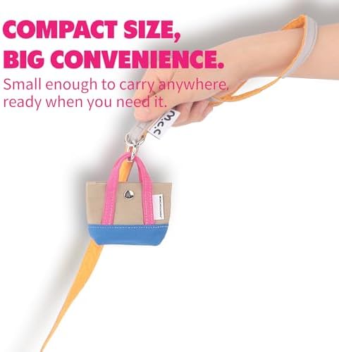 Dog Poop Bag Holder for Leash with 1 Waste Bag Roll, Canvas, Pink Handle