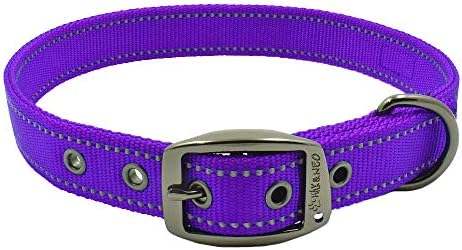 Max and Neo MAX Reflective Metal Buckle Dog Collar - We Donate a Collar to a Dog Rescue for Every Collar Sold (Large, Purple)