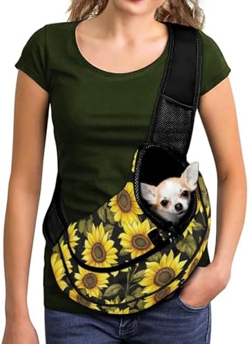 Sunflower Dog Carrier Sling for Small Dogs Adjustable Strap Cat Harness Breathable Mesh Pet Sling Carrier for Puppy Cats Rabbit Guinea Pig for Travel Walk