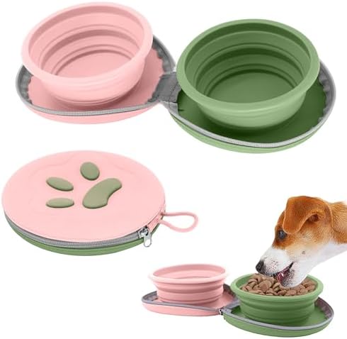 Collapsible Dog Bowls, 2-in-1 Pet Travel Bowls Pink Green