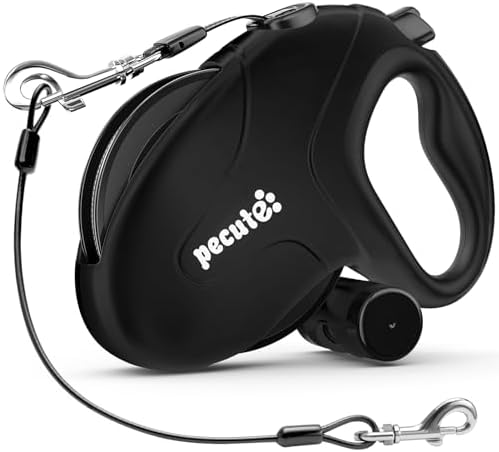 Pecute 32ft Retractable Dog Leash with Poo Bag Holder, Chew Proof Dog Leash with 360° Tangle-Free Extended, Anti-Slip Handle & Quick Brake Button, Suitable for Dogs Up to 110lbs in Weight
