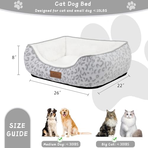 Zerbuger 25in White Leopard Rectangle Cat Dog Bed Machine Washable Sofa