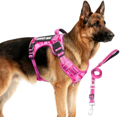 Tactical Dog Harness and Leash Set with 10 Patches for Large Dogs