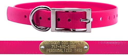 Light Weight Waterproof D-Ring Dog Collar w Custom Name Tag, Pink