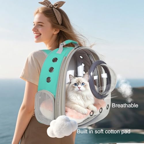 Front Extension Cat Backpack Carrier, Pet Travel Backpack for Kitten and Small Dogs, Clear Bubble Window Space Capsule Astronaut Liked Portable Vet Visit Book Bag Airline Approved