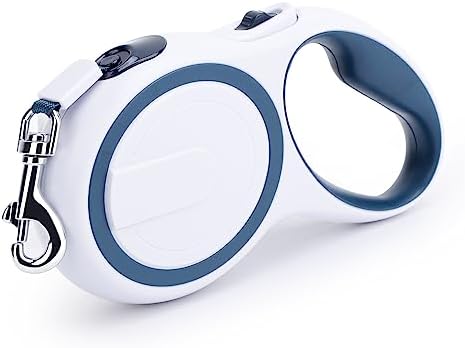 Segarty Extendable Leash, 16ft Heavy Duty Walking Dog Retractable Leash for Medium Small Dogs up to 44lb, Anti-Slip Handle 360°Tangle-Free Nylon Tape, One-Handed One Button Lock (Blue White)