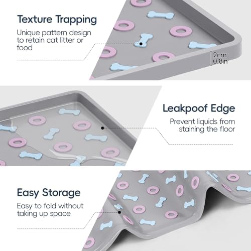 Silicone Cat Litter Mat 40" x 28" Cat Mat for Litter Box, Light Grey