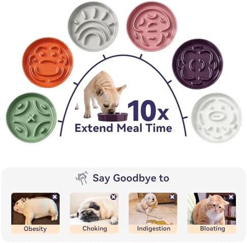 Ceramic Slow Feeder Dog Bowl, 0.8 Cups Anti -Slip Slow Feeding Bowl to Slow Down Eating, 6.3 Inch Dog Food Dish for Small Breeds, Orange