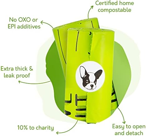 Certified Home Compostable Dog Poop Bags, 120 Plant Based Bags (8 Rolls)
