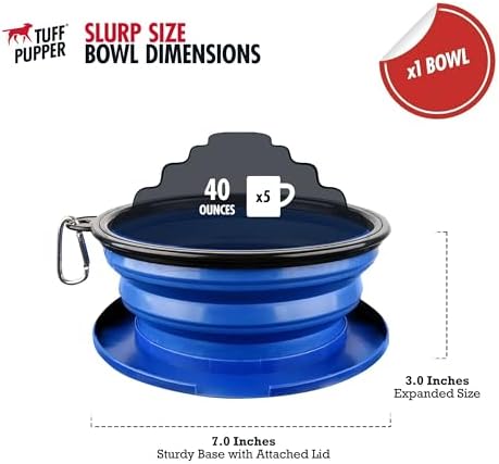 Tuff Pupper SuperBigSlurp Collapsible Dog Bowls, Extra Large Capacity, Portable, Food Safe, Odorless, Non-Toxic Silicone
