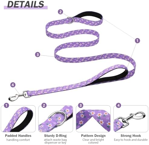 Hikiko 5FT Dog Leash Padded Double Handle with Designed Pattern