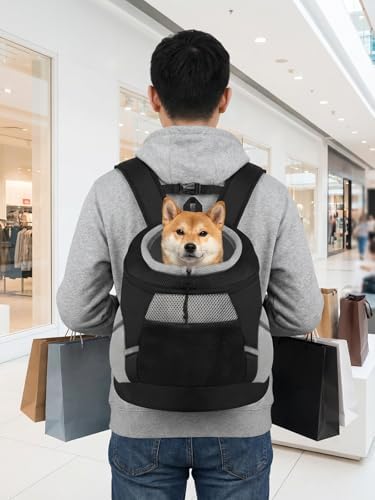 SMONT Dog Backpack Carrier Pet Lightweight Dog Carrier Backpack Small Dog Front Backpack Breathable Dog Carriers for Small Dogs with Safety Belt for Outdoor Hiking Travel Use S (2-7 lbs) Black