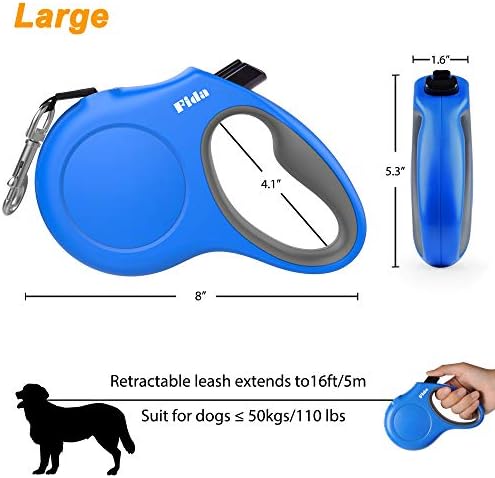 Fida Retractable Dog Leash with Dispenser and Poop Bags, 16 ft, Blue