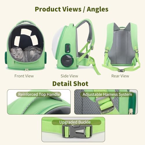 PETCUTE Cat Backpack Carrier,Transparent Space Capsule Dog Hiking Backpack with Safety Hook,Small Pet Carrier for Cats Puppies,Airline Approved Travel Bag for Travel Hiking Walking Camping,Green
