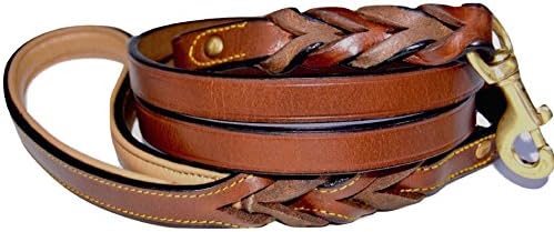 Leather Braided Dog Leash, Brown 6ft x 3/4 Inch, Naturally Tanned 6 Foot Full Grain Leather Lead