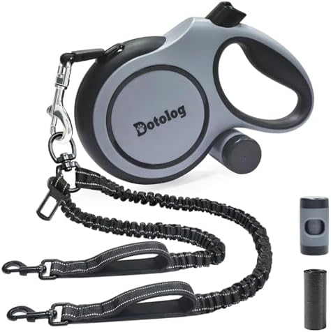 Retractable Dog Leash,16ft Retractable Lead with Bungee Leads for 2 Dogs,Double Leash with Dog Safety Harness Buckle, Extendable Lead 5m for Medium Large Dogs (Gray, 5m)