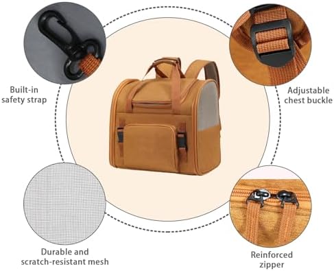 Cat Carrier Backpack, Airline Approved Expandable Pet Carrier, Breathable Mesh Backpack for Small Dogs & Medium Cats Hiking Camping Travel (Brown)
