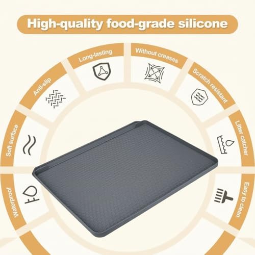 Cat Litter Mat, 24''x20'' Waterproof Silicone Litter Trapping Mat for Litter Box, Soft on Kitty Paws Non-Slip & Easy to Clean (Dark Grey)