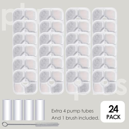 24-Pack Cat Water Fountain Filter Compatible With Cat Pixi Water Fountain Filter Replacement Triple Action Water Filter, 4 Pump Tubes 1 Hard Brush