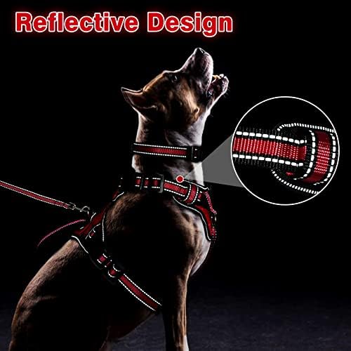 WINSEE Pet Harness Collar and Leash Set, All-in-one Reflective Dog Harness No Pull with Adjustable Buckles for Puppies, Small, Medium, Large, and Extra-Large Dogs (Large, Red)