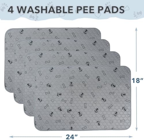 Reusable Potty Pads for Dogs - 4 Pack 18"x24" Washable Pee Pads Waterproof Puppy Pads with Non-Slip Backing, Super Absorbent & Leakproof Pet Training Pads for Potty, Crate, Playpen, Bed, Sofa