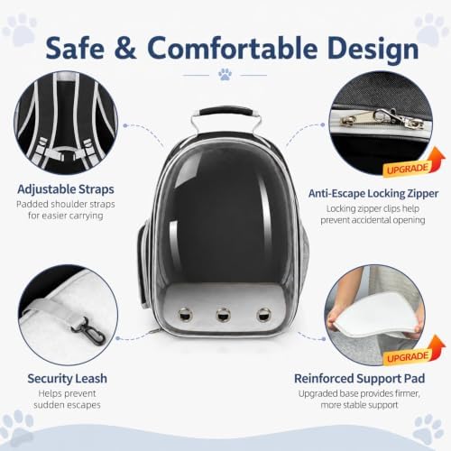 Expandable Cat Carrier Backpack with Bubble Window and Mesh, Black
