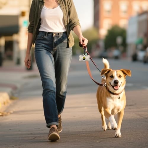 Bone-Shaped Dog Poop Bag Holder for Leash |Dispenser with 15 Leak-Resistant Waste Bags & Carabiner Clip(Wheat)