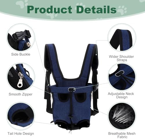 Front Pet Carrier Backpack for Small Dogs and Cats Up to 8.8-15.4 lbs, Adjustable Breathable Dog Carrying Backpack, Large, (Blue, 1 Pcs) Intended for Hiking/Camping/Traveling