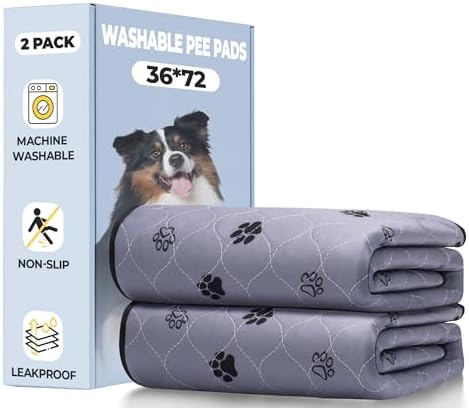 Fostanfly Washable Dog Pee Pads, Leakproof, 36''x72'' (3x6ft)-2 Pack, Gray