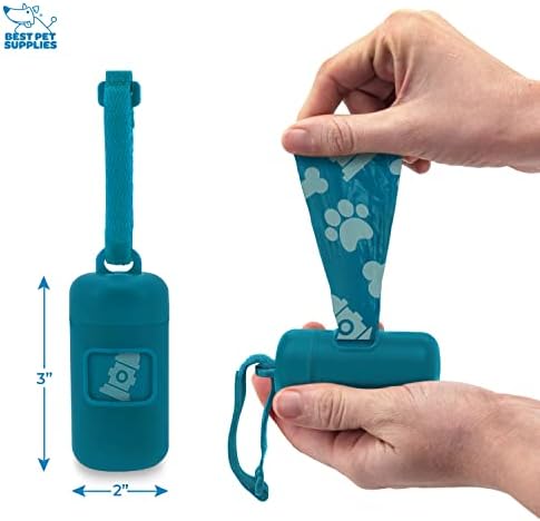 Best Pet Supplies Dog Poop Bag Holder Leash Attachment with Reusable Dispenser for Travel, Walking, Park, and Outdoor Use, Durable with Clip-On - Turquoise, Pack of 2, Plastic Dispenser w/30 Bags