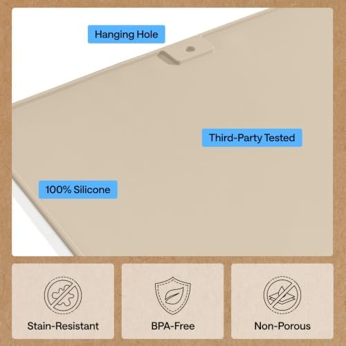 GORILLA GRIP Cat Litter Box Mat, Dual Layer Silicone Tray, 35x23, Beige