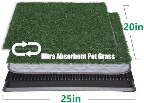 Reusable Training Pad Potty with 2-Pack Replaceable Artificial Grass Quick Absorbent Indoor Portable Dog Patio Potty Washable Pee Pad for Small Medium to Large Dog