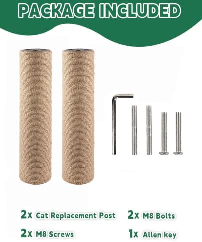 BNOSDM 2 Pcs M8 Cat Scratching Post Replacement Poles 11.8 x 2.75 in Cat Tree Tower Scratch Ropes Refill Sisal Pole Part for Refurbishment Hemp Grey